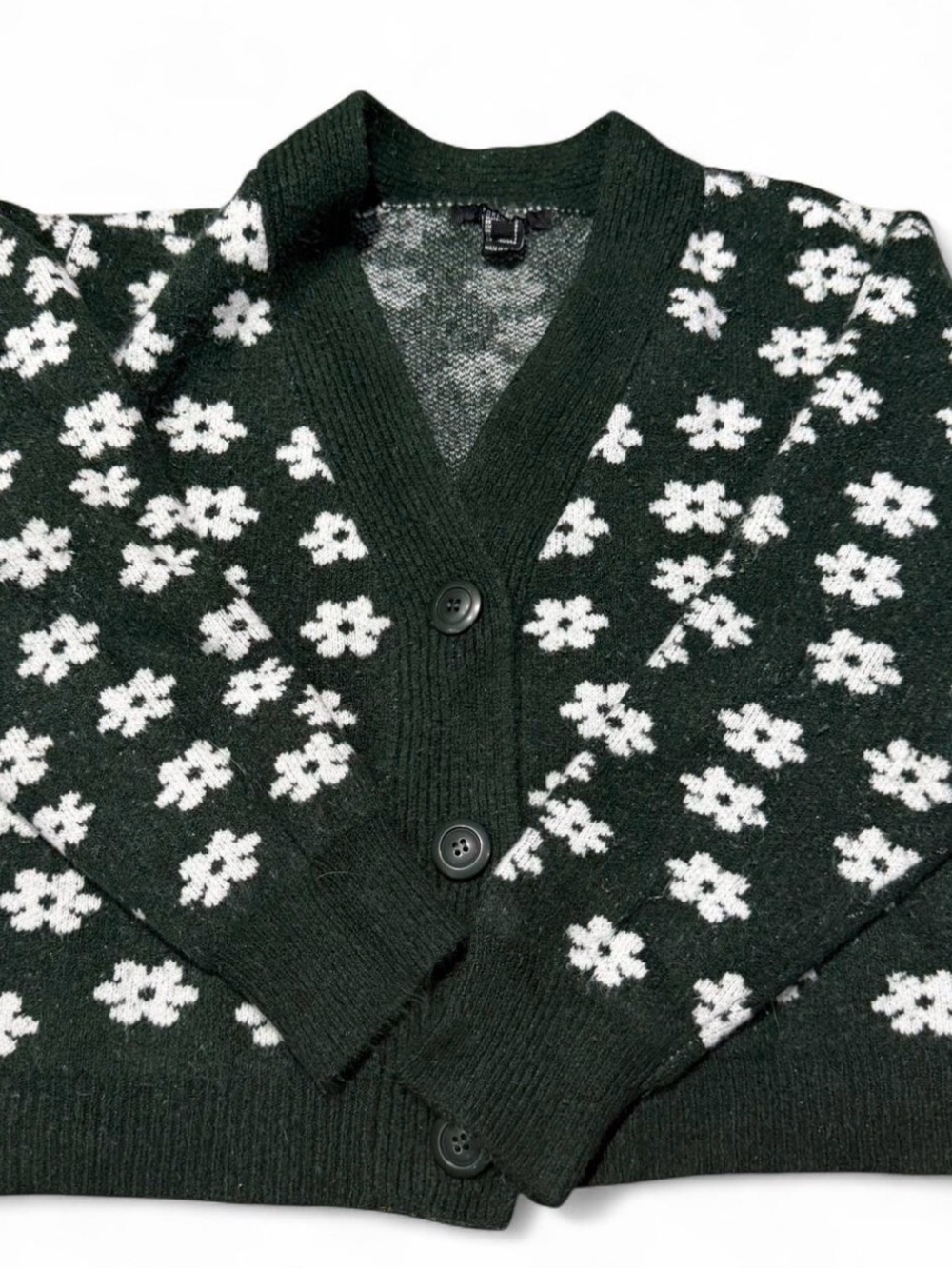 Forever 21 Dark Green Floral Button-Up Cardigan